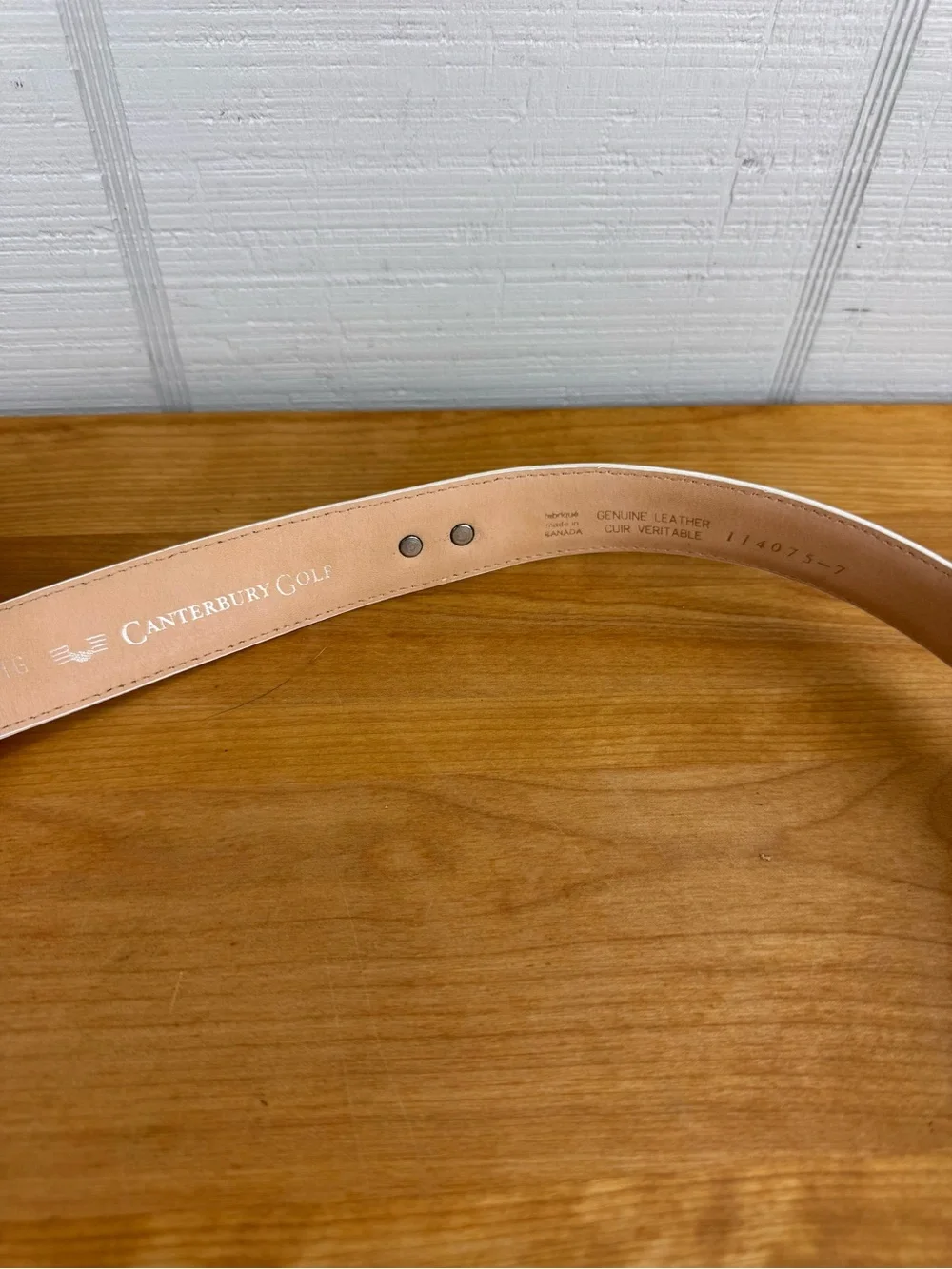 Canterbury Golf Club White Leather Belt Silver Hardware Geometric Metal Accents
